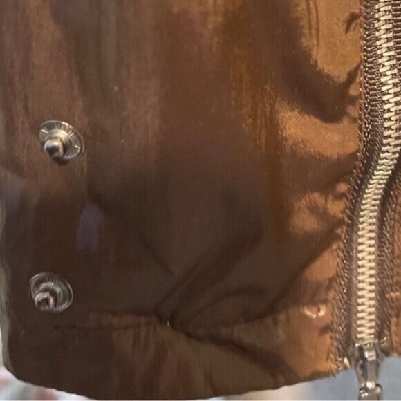Vintage Y2K Metallic Brown Animal Print Lined Jacket Womens Medium Zip Snap Coat - Picture 7 of 16